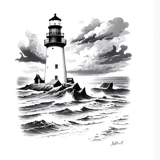 storm and lighthouse tattoo design idea