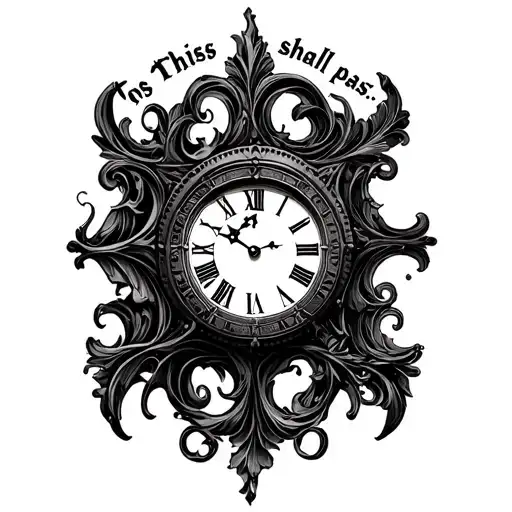 "This too shall pass…" filigree roman clock, not as much black tattoo design idea