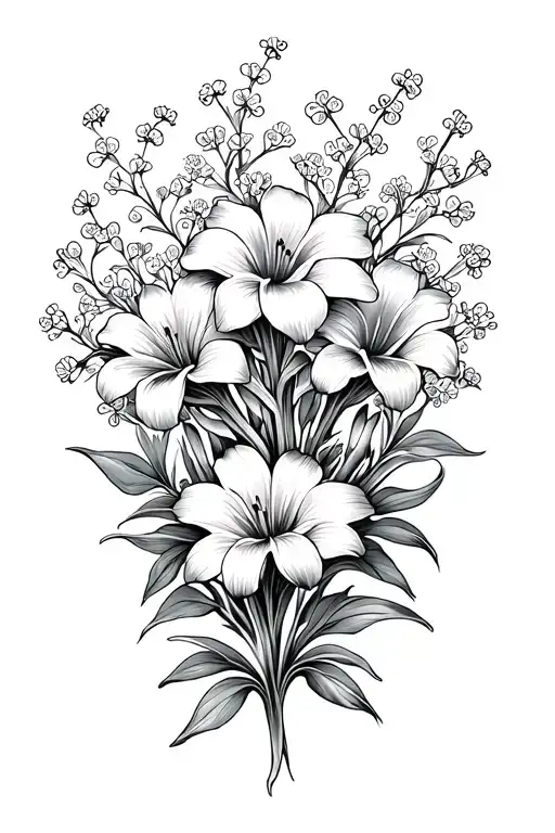 I want an intricate floral pattern that covers my entire forearm. i want it to have baby's breath, lilies and carnations tattoo design idea