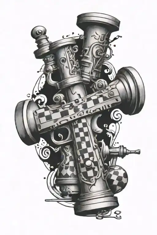 uzi with rounds and chess pieces  tattoo design idea