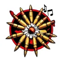 circle of bullets and music notes, BarbAric tattoo design idea