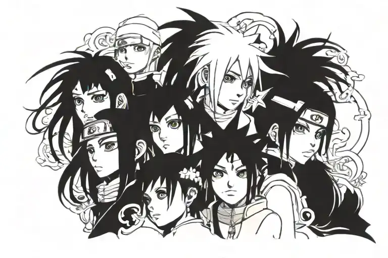 a group of naruto girls example hinata , sakura , konan etc tattoo design idea