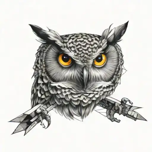 owl preparing to fly with geometric background tattoo design idea