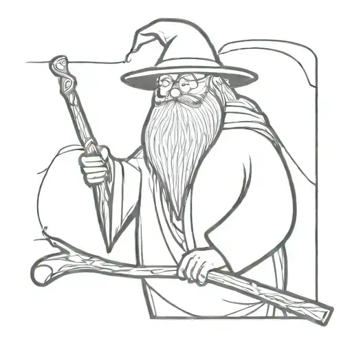 wizard penguen with beard holding staff tattoo design idea