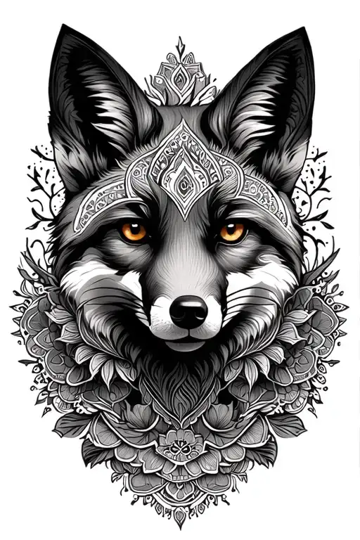 Fox and mandala design incorporating elements tattoo design idea