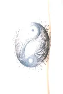 budism symbols that are uncommon. focus on nature, scenery and being grounded while on a spiritual journey with yinyang tattoo design idea