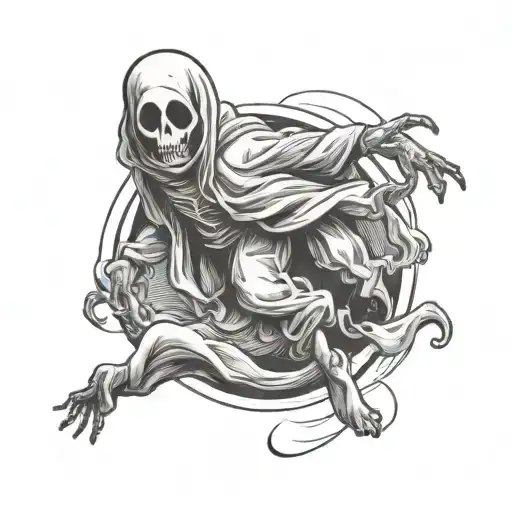 ghost with legs doing backflip tattoo design idea