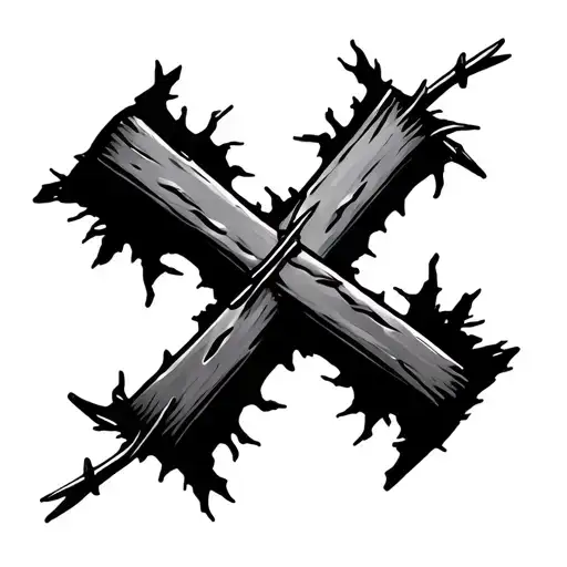 cross with barb wire rips the flesh tattoo design idea