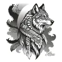 Native American hawk, wolf, and bear arm sleeve  tattoo design idea