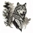 Native American hawk, wolf, and bear arm sleeve  tattoo design idea