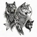 Native American hawk, wolf, and bear arm sleeve  tattoo design idea