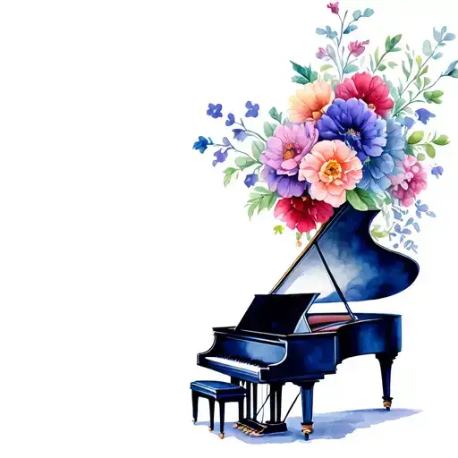 grand piano with flowers coming out of the lid tattoo design idea