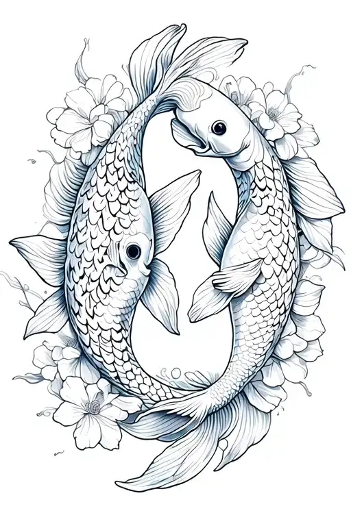 2 koi fishes swimming intertwined with flowers spine tattoo tattoo design idea
