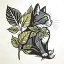 cat and leaf tattoo design idea