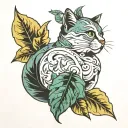 cat and leaf tattoo design idea