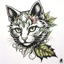 cat and leaf tattoo design idea