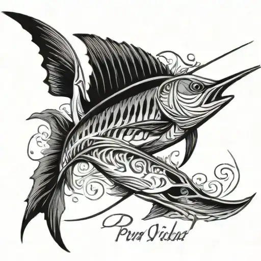 sailfish that says "Pura vida" in writing in it tattoo design idea
