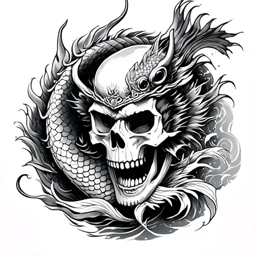 samurai, skull, dragon, koi fish tattoo design idea
