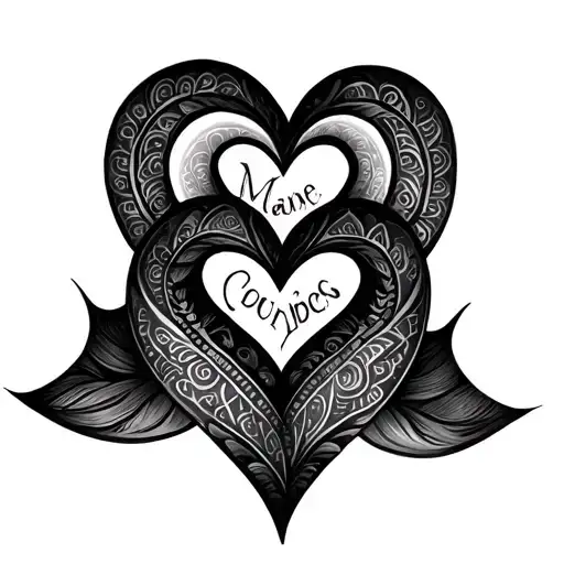 3 stacked Mandela hearts connected inscription tattoo design idea