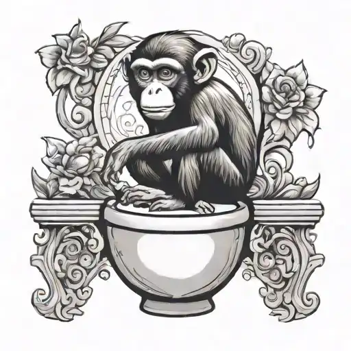 an epic toilet with a monkey on it tattoo design idea