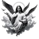 Christian with clouds floating and angels flying tattoo design idea
