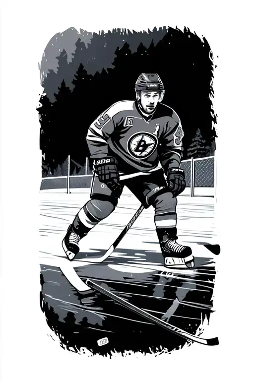 hockey player playing hockey on a frozen lake tattoo design idea