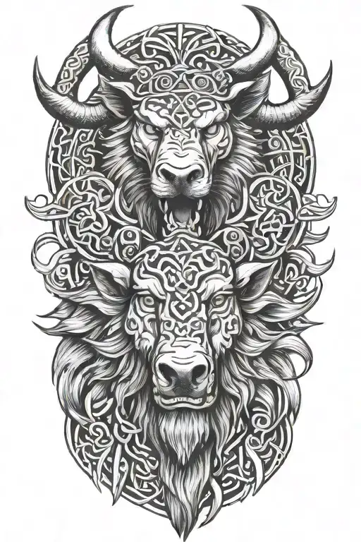 Celtic warrior and boar head tattoo design idea