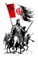 Skanderbeg and his army with the Albanian flag and country  tattoo design idea