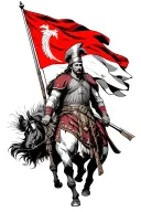 Skanderbeg and his army with the Albanian flag and country  tattoo design idea