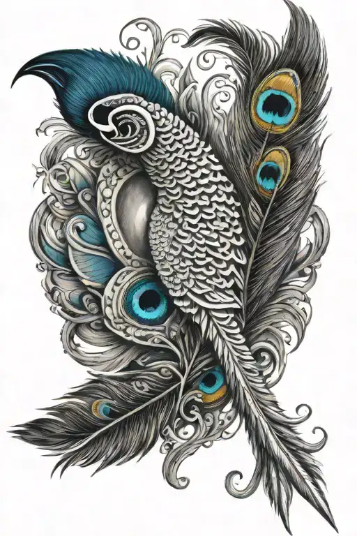 Trishul,flute and peacock feather tattoo design idea