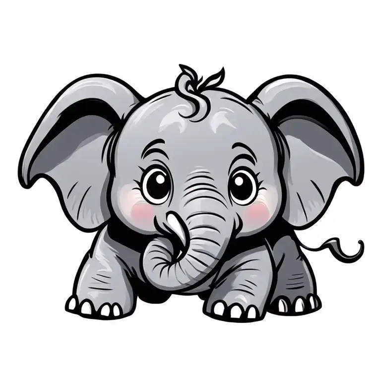 Cartoon -like elephant: a small, playful elephant with big eyes and a smile, perhaps with a trunk that cheerful tattoo design idea