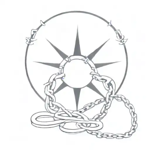 broken chains with a sun behind them tattoo design idea