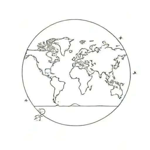 A minimalist design of a globe with a Michelin star marking your favorite travel destinations for food adventures tattoo design idea