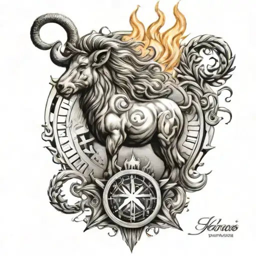 fire flame with zodiac symbols leo, aries and Sagittarius incorpoted  tattoo design idea