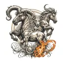 fire flame with zodiac symbols leo, aries and Sagittarius incorpoted  tattoo design idea