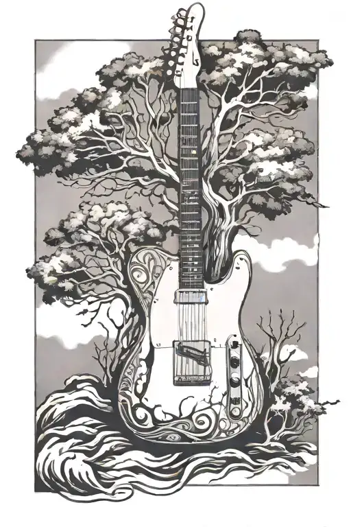 telecaster guitar and tree tattoo design idea