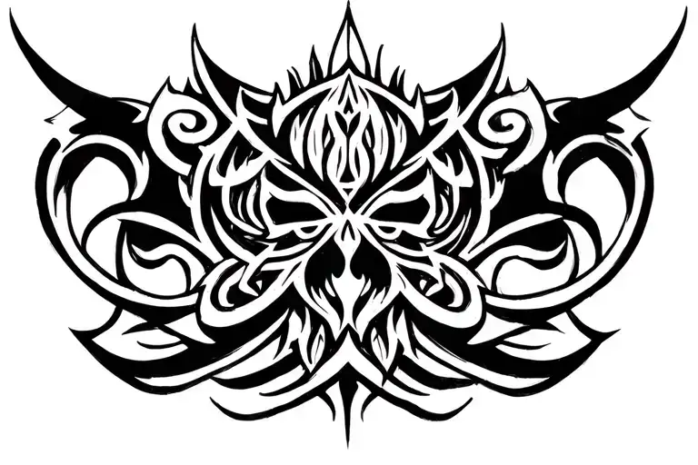 gothic tribal tattoo on lower abdomen angled towards groin tattoo design idea
