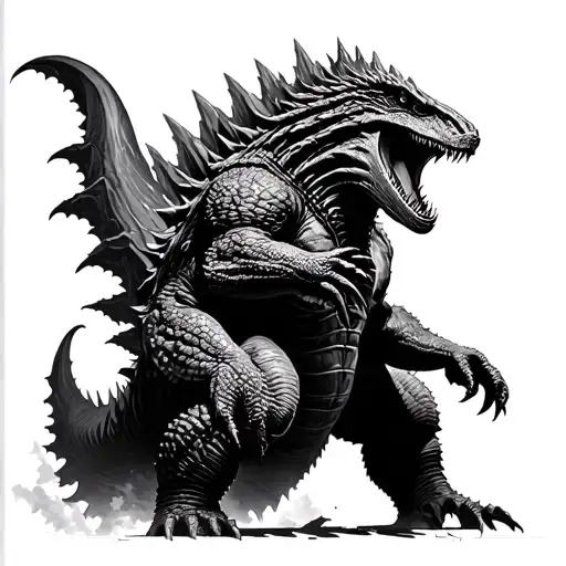 godzilla trapped tattoo design idea