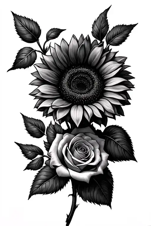sunflower and rose boquet tattoo design idea