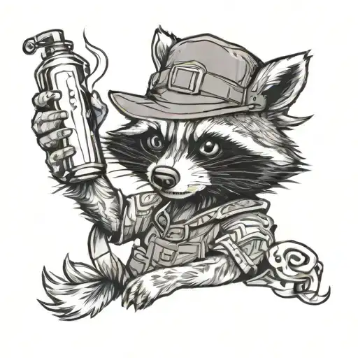 raccoon holding a molotov cocktail tattoo design idea