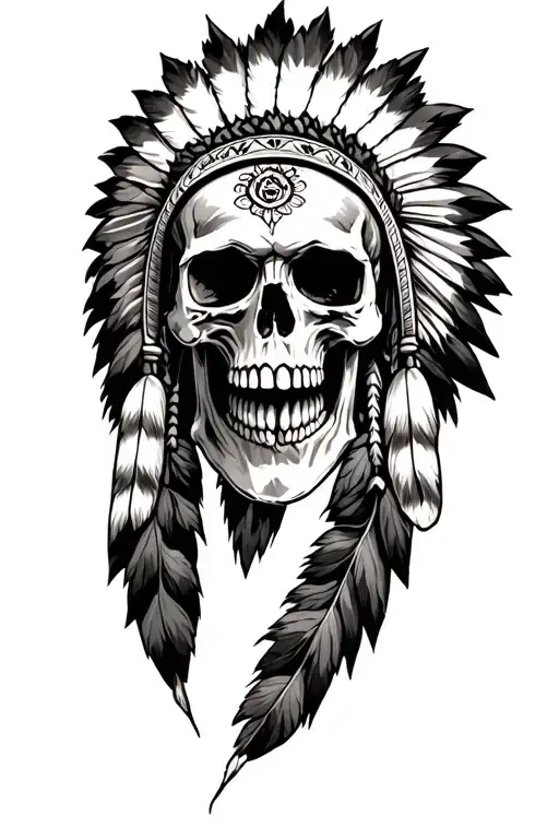 realalistic Native American skull wearing tattoo design idea