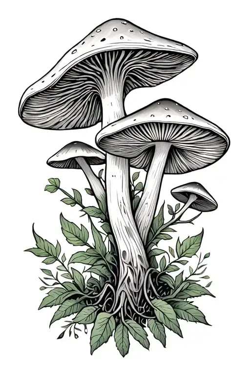 psilocybin mushrooms framed with ayahuasca vine tattoo design idea