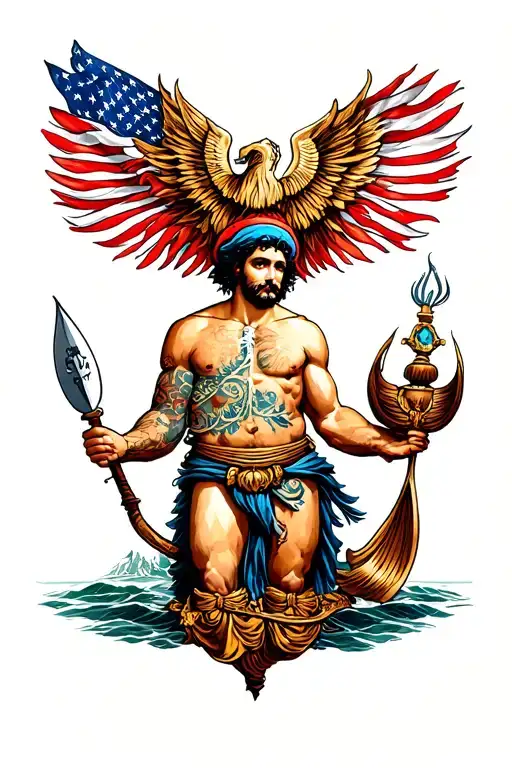 seaman and god holding tattoo design idea