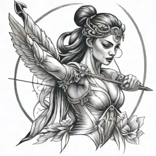 Design a tattoo of a dancer gracefully holding a bow and arrow tattoo design idea