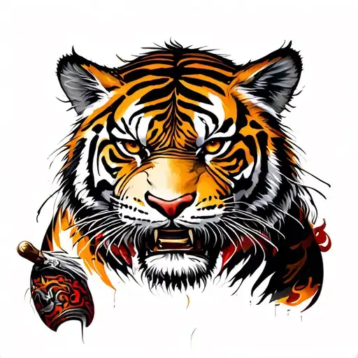 tiger using a samurai warrior wielding tattoo design idea