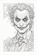 joker portrait ,doves and clouds and a wolf in the back grounded  tattoo design idea