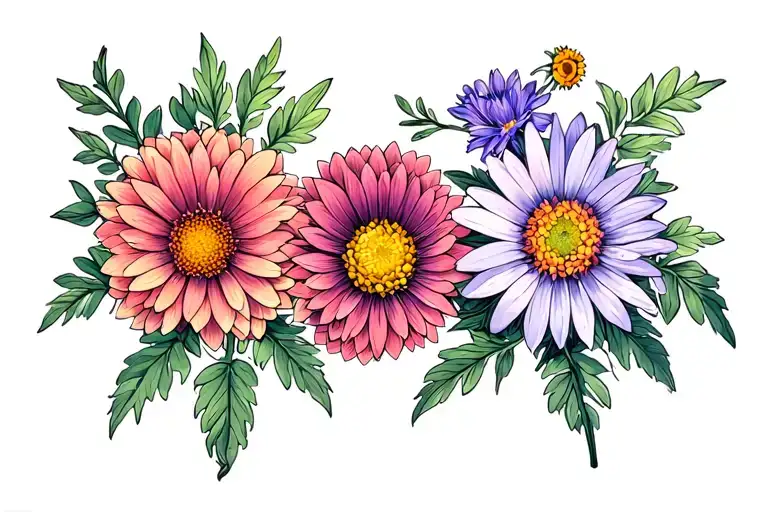 •	November: Chrysanthemum	•	September: Aster	•	February: Violet tattoo design idea