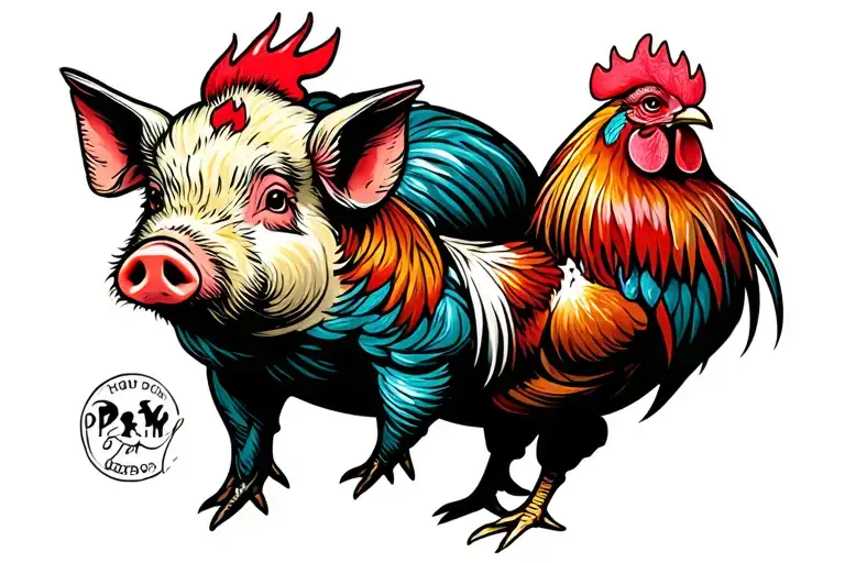 pig and rooster tattoo design idea