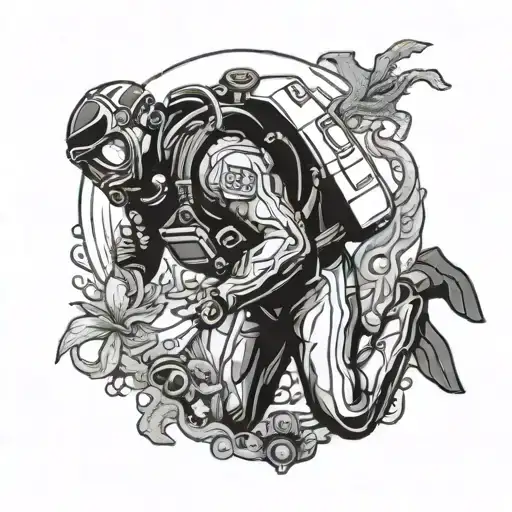 scuba diver tattoo design idea
