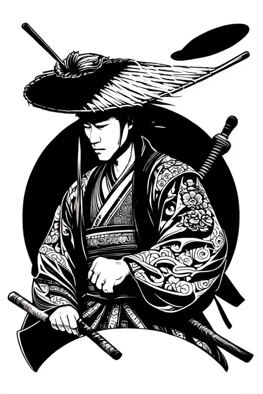 straw hat ronin samurai tattoo design idea